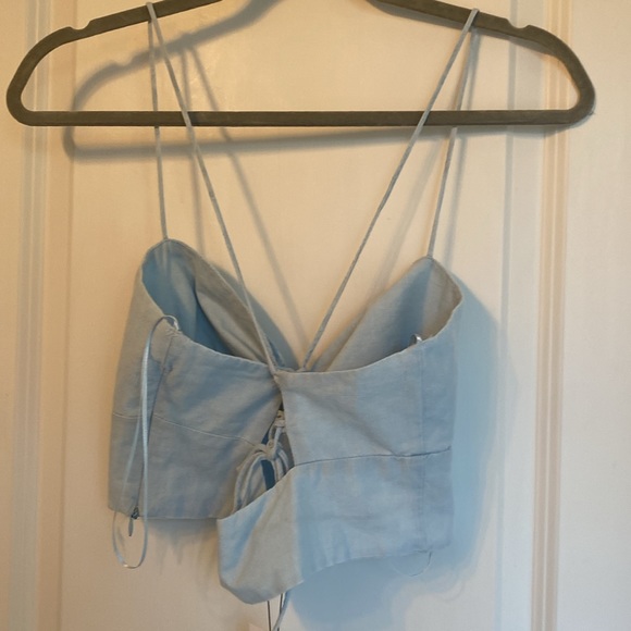 Zara NWT Light Blue Crop Tank Top Criss Cross Small - Picture 3 of 3